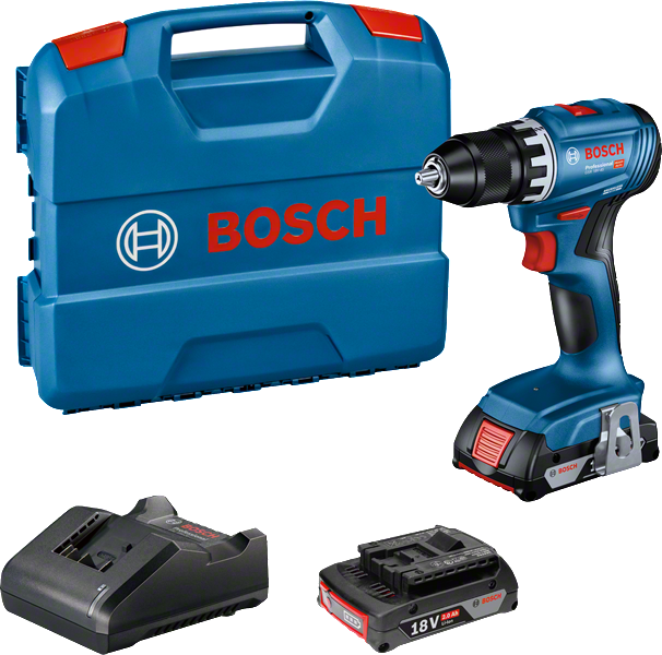 Bosch GSR 18V-45 akku-boremaskinesæt med batteri og kuffert.